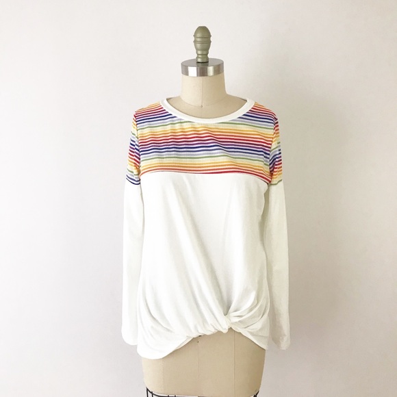 LAST ONE Rainbow Twist Front Soft Stretchy Tee 70s - Picture 2 of 7
